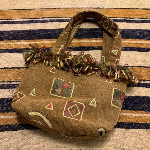 Charlie Bags Mini Tote Purse Tapestry Fabric Artsy Fringe Tassel‎ Funky - Picture 3 of 5